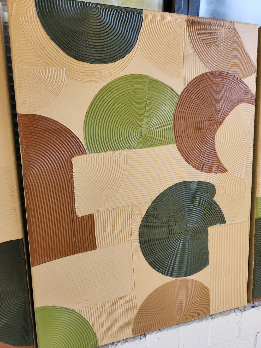Modern Triptych Circle Panel Wall Art in Green, Brown, Tan - Picture 6 of 9